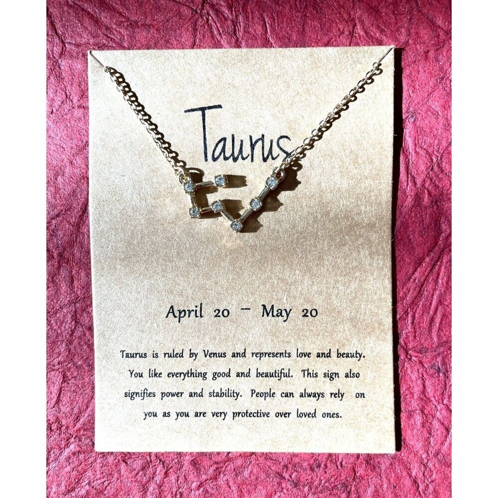 Gold Plated Necklace Taurus Zodiac Sign Constellation Cubic Zirconia